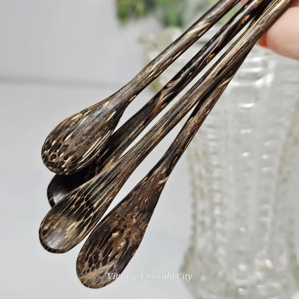 Vtg Coconut Drink Stirs Sticks Fish Flower Mini Spoons Luau Tiki Bar Beach Party